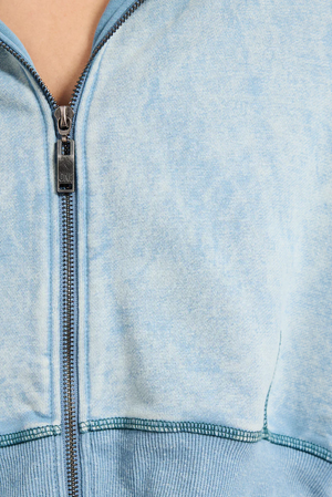 CROPPED FLEECE ZIP HOODY - WASHED BLUE