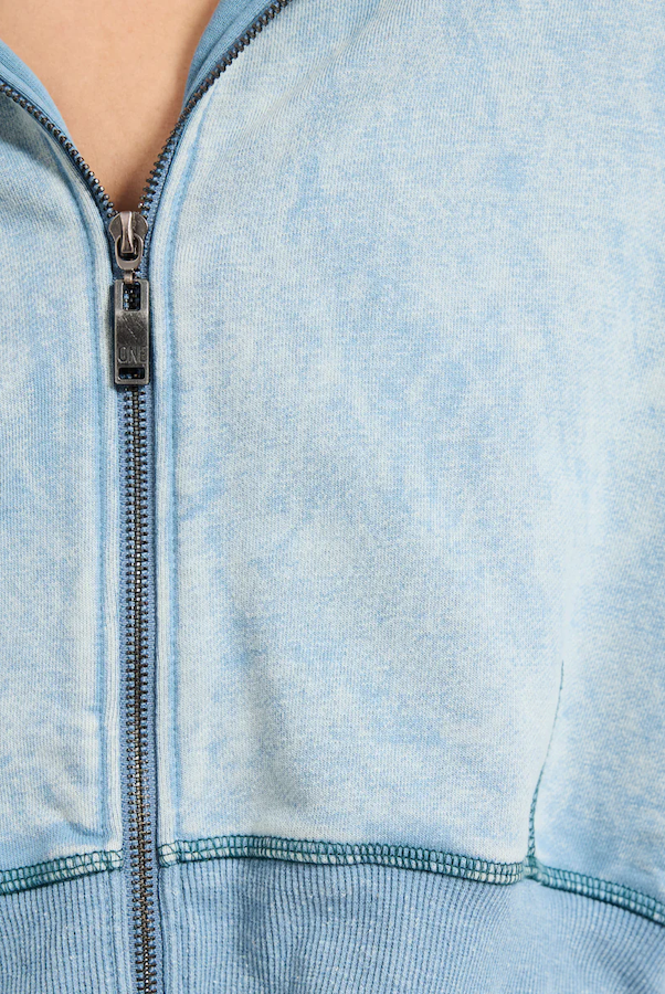 CROPPED FLEECE ZIP HOODY - WASHED BLUE