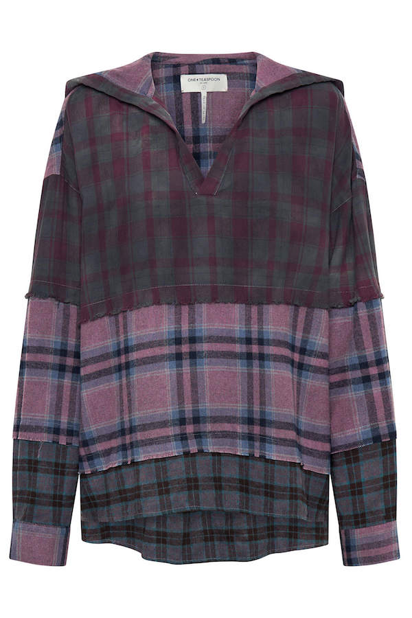 MIXED FLANNEL HOODED SHIRT