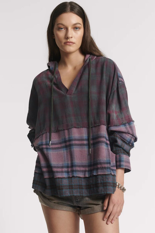 MIXED FLANNEL HOODED SHIRT