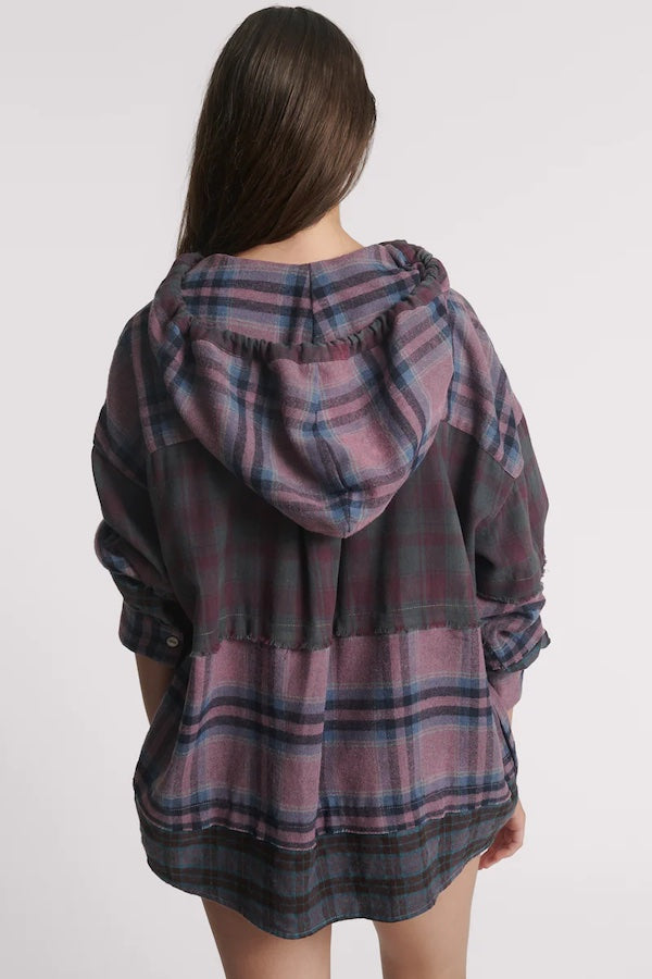 MIXED FLANNEL HOODED SHIRT