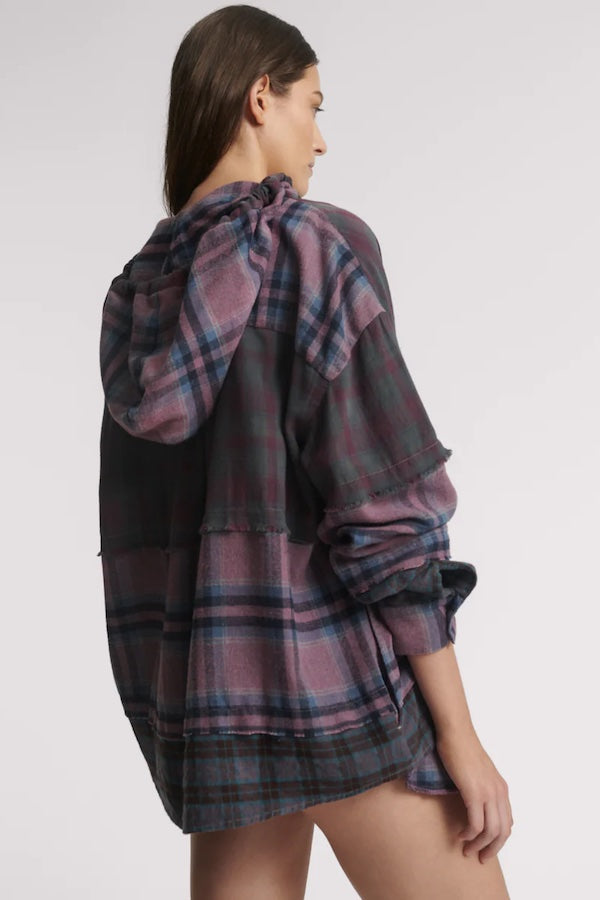 MIXED FLANNEL HOODED SHIRT