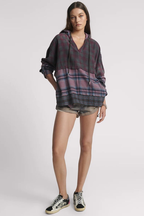 MIXED FLANNEL HOODED SHIRT