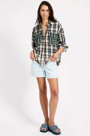 FLANNEL STAR STUDDED SHIRT - CREAM BLUE