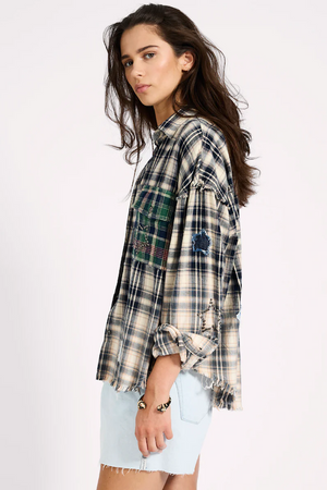 FLANNEL STAR STUDDED SHIRT - CREAM BLUE