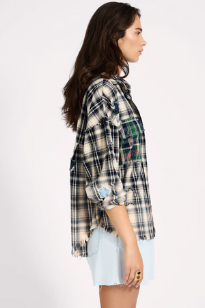 FLANNEL STAR STUDDED SHIRT - CREAM BLUE