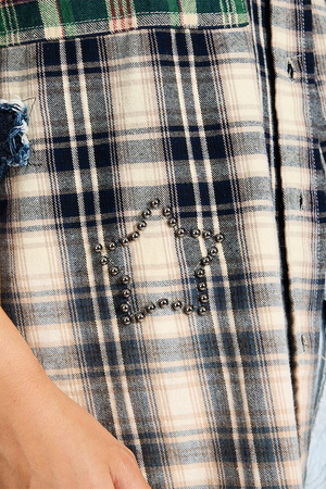 FLANNEL STAR STUDDED SHIRT - CREAM BLUE