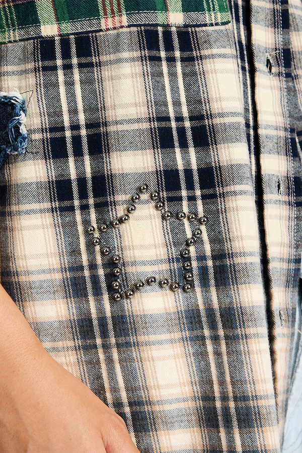 FLANNEL STAR STUDDED SHIRT - CREAM BLUE