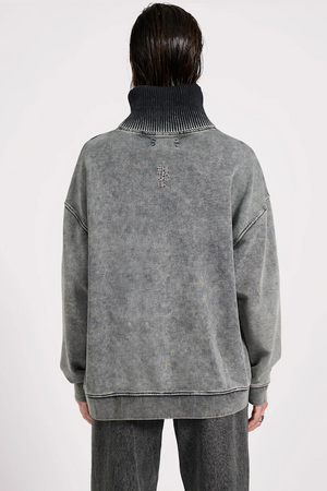 FLEECE ROLL NECK SWEATER - WORN BLACK
