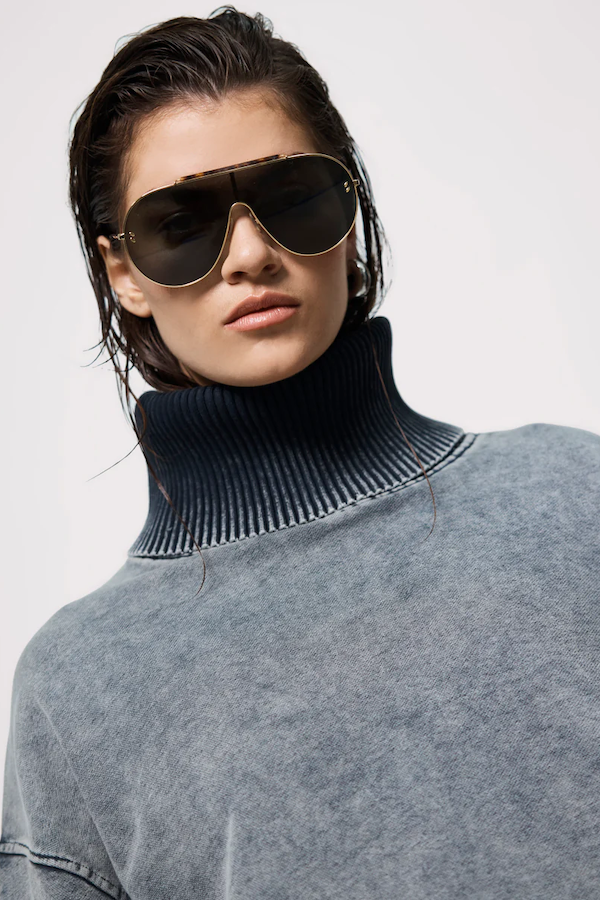 FLEECE ROLL NECK SWEATER - WORN BLACK