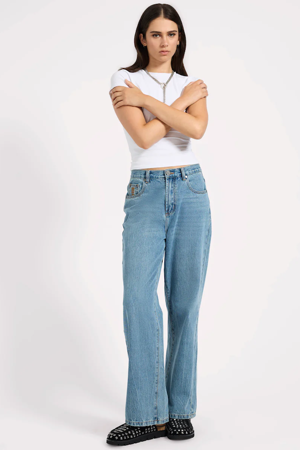 BAXTERS MID WAIST WIDE LEG JEANS - BLUE CRUSH