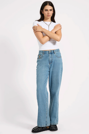 BAXTERS MID WAIST WIDE LEG JEANS - BLUE CRUSH