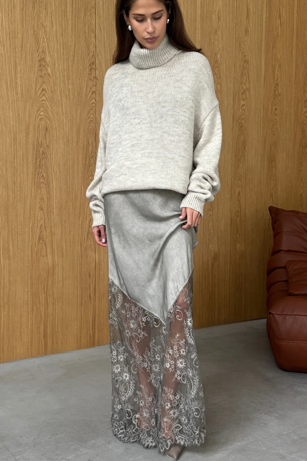 SOLENE LACE SKIRT - TAUPE