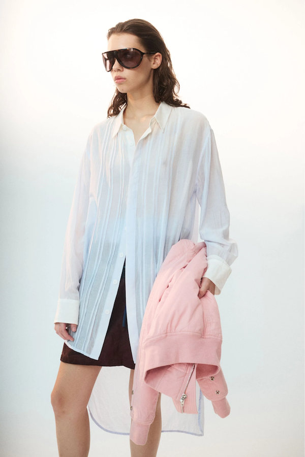 SILK COTTON PLEAT SHIRT DRESS - FROST