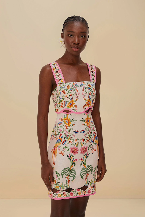 PINK DELICATE FOREST LINEN MINI DRESS