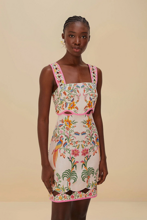 PINK DELICATE FOREST LINEN MINI DRESS