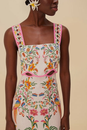 PINK DELICATE FOREST LINEN MINI DRESS