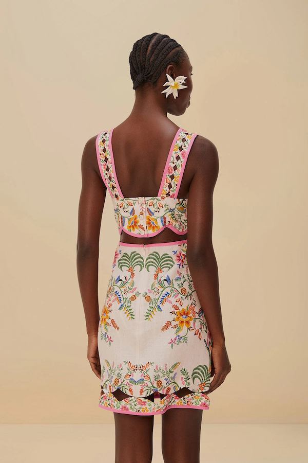 PINK DELICATE FOREST LINEN MINI DRESS