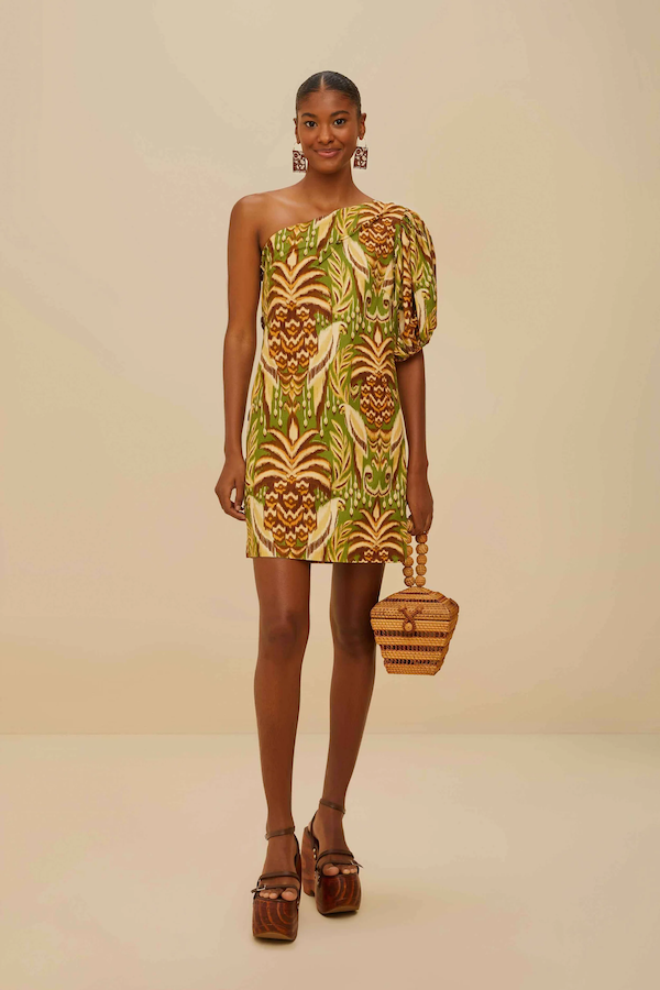 GREEN PINEAPPLE TAPESTRY MINI DRESS