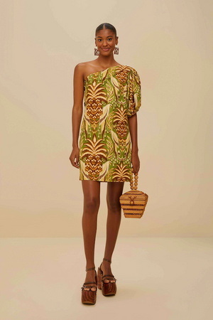 GREEN PINEAPPLE TAPESTRY MINI DRESS