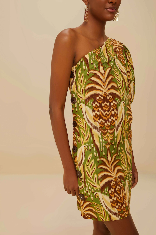 GREEN PINEAPPLE TAPESTRY MINI DRESS