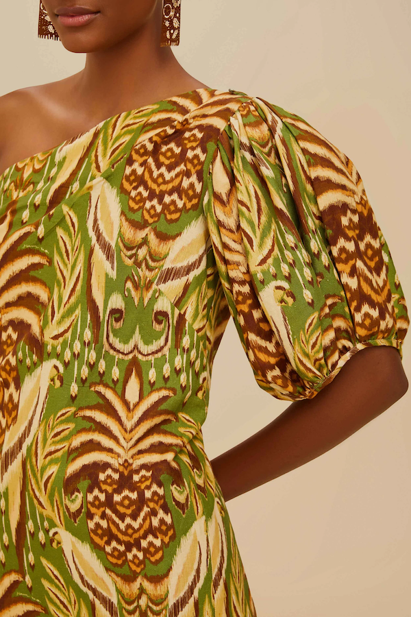 GREEN PINEAPPLE TAPESTRY MINI DRESS
