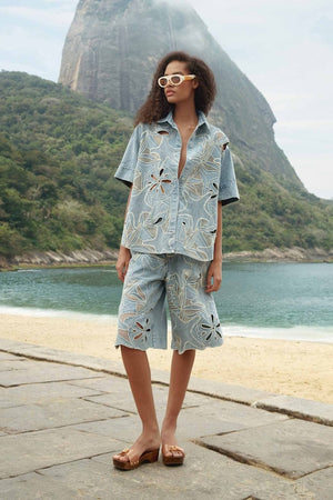 EMBROIDERED DENIM SHORTSEAS DESIRE
