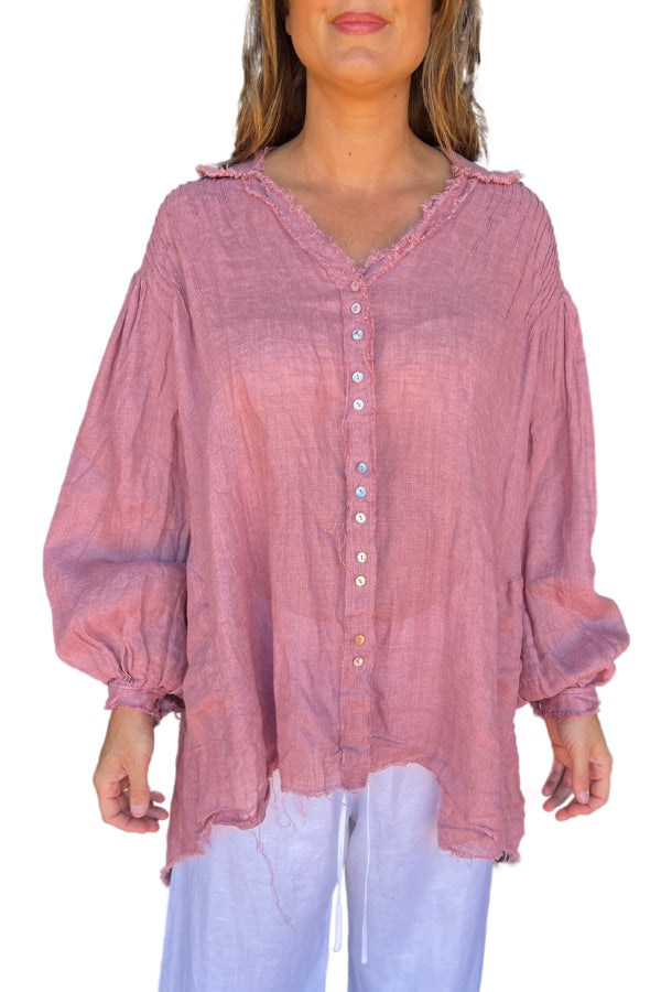 LORENA LAING - AMANO PIN TUCK PINK SHIRT