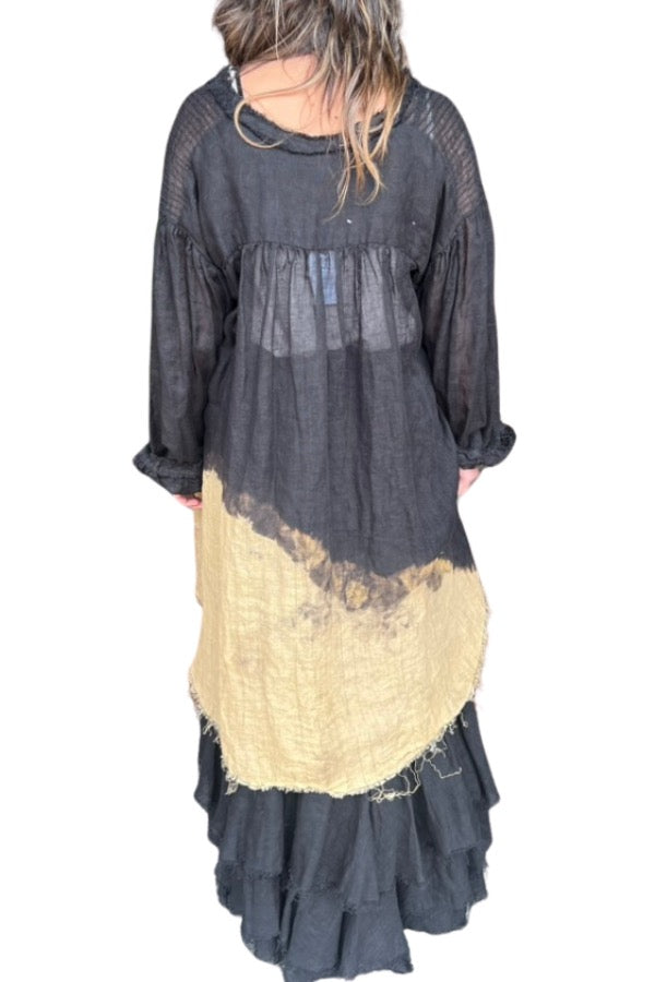 LINEN GAUZE PIN TUCK OVERSIZE SHIRT BLACK/TIE DYE