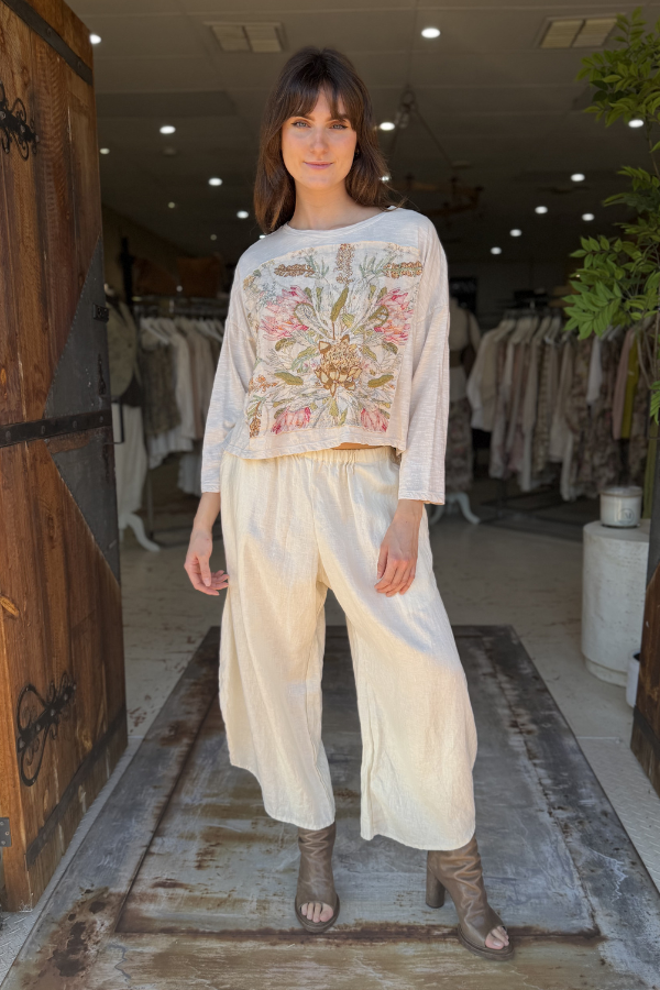 CROP PROTEA T-SHIRT LONG SLEEVE - ALABASTER