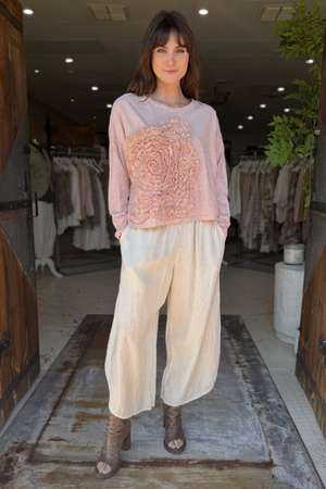 CROP CABBAGE ROSE T-SHIRT LONG SLEEVE - SHELL
