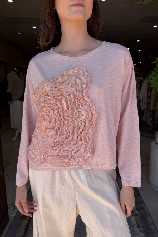 CROP CABBAGE ROSE T-SHIRT LONG SLEEVE - SHELL