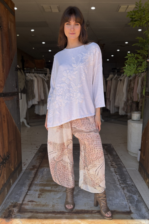 EMBROIDERED GARDEN T-SHIRT LONG SLEEVE - CREAM