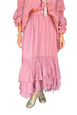 SWAN SKIRT LINEN GAUZE PINK