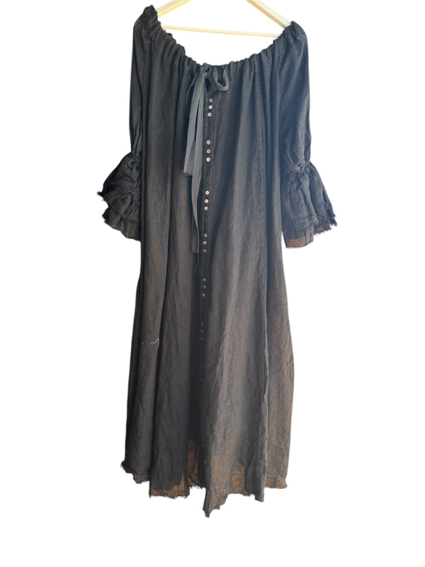 AMANO BUTTON BACK DRESS (LINEN GAUZE) BLACK