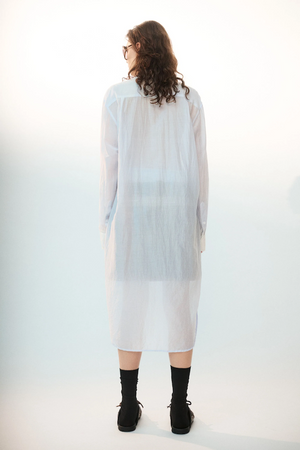 SILK COTTON PLEAT SHIRT DRESS - FROST