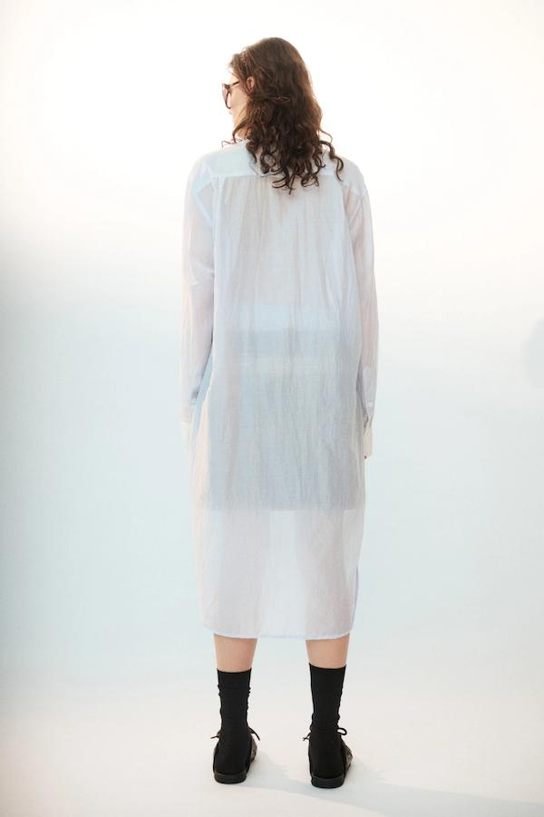 SILK COTTON PLEAT SHIRT DRESS - FROST
