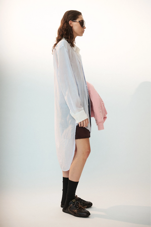 SILK COTTON PLEAT SHIRT DRESS - FROST