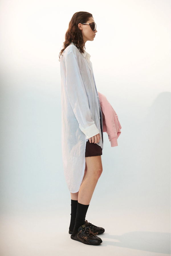 SILK COTTON PLEAT SHIRT DRESS - FROST