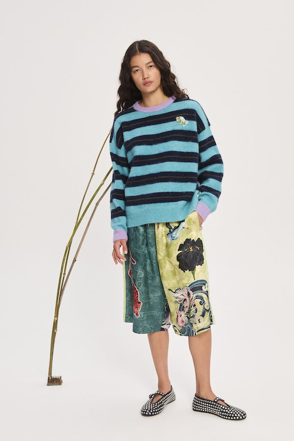 DOMENICA TEAL STRIPE SWEATER