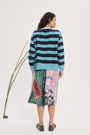 DOMENICA TEAL STRIPE SWEATER