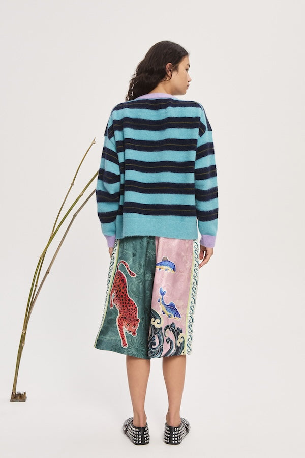 DOMENICA TEAL STRIPE SWEATER