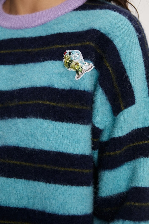 DOMENICA TEAL STRIPE SWEATER
