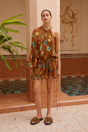 GOLDEN METALLIC VELVET MINI DRESS