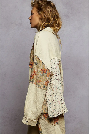 LONG SLEEVE DOUBLE GAUZE VARIED PRINTED PATCHWORK TOP