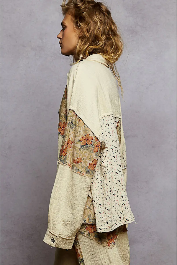 LONG SLEEVE DOUBLE GAUZE VARIED PRINTED PATCHWORK TOP