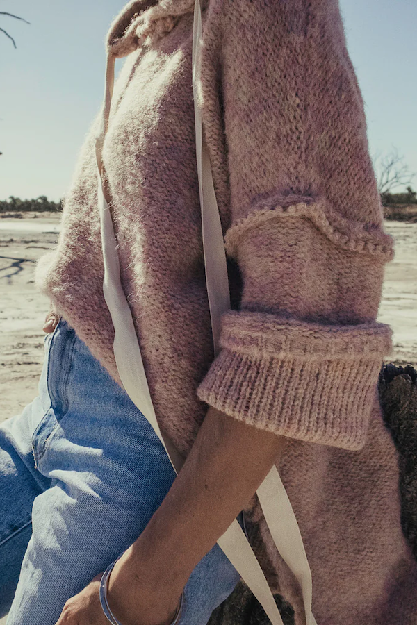 AMANO COLAB ALPACA HOODIE WITH DRAWSTRING - BLUSH