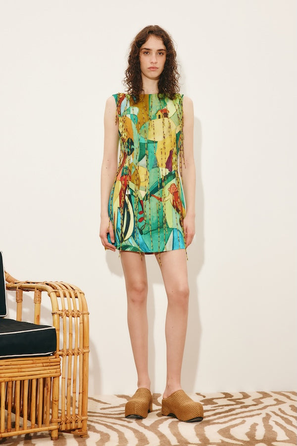 MOKSHINI BEADED FRINGE MINI DRESS