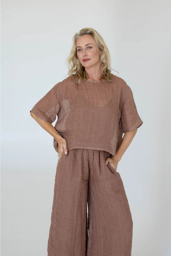 OLIVIA LINEN TOP - CLAY