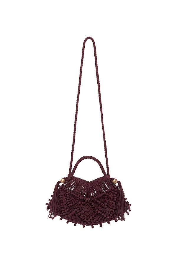 MACRAME CRESCENT BAG BORDEAUX
